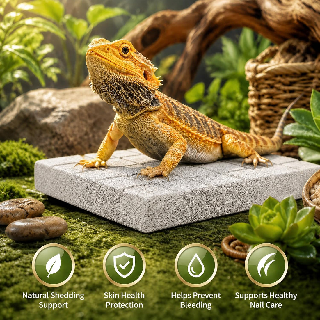 Gecko Shedding Pad, Natural Volcanic Rock Rubbing Stone for Reptile
