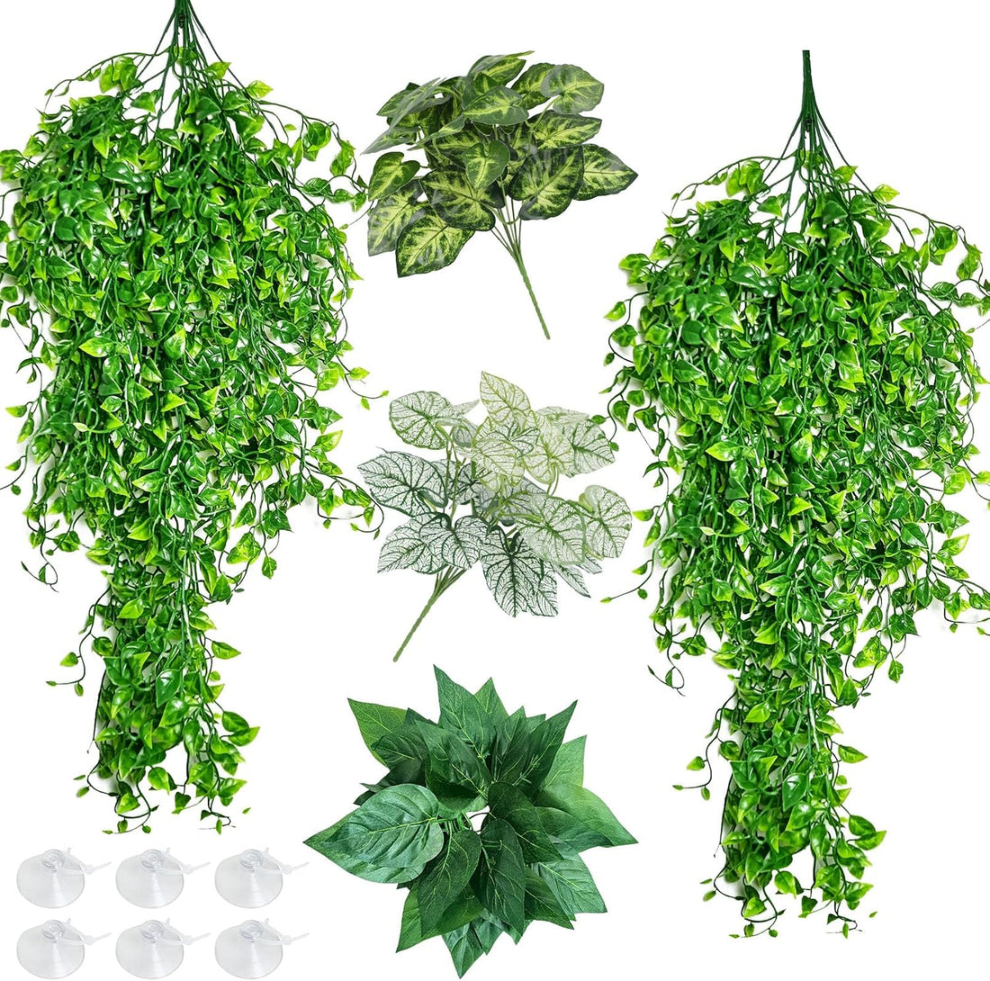 Hamiledyi Reptile Plants for Terrarium Hanging Fake Leaves