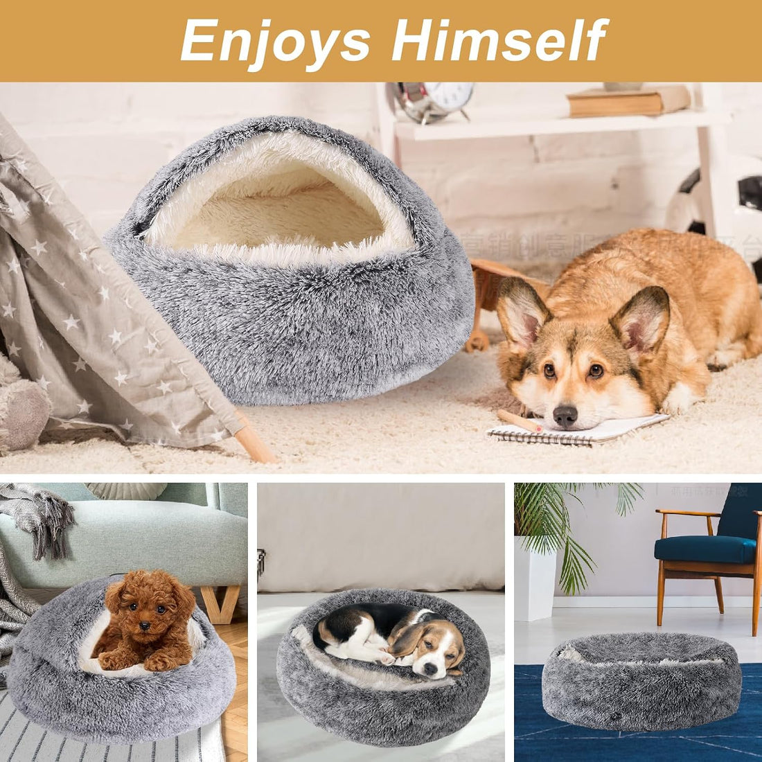Hooded Dog Bed for Small Dogs, Dog Cave Bed, Nest Dog Beds