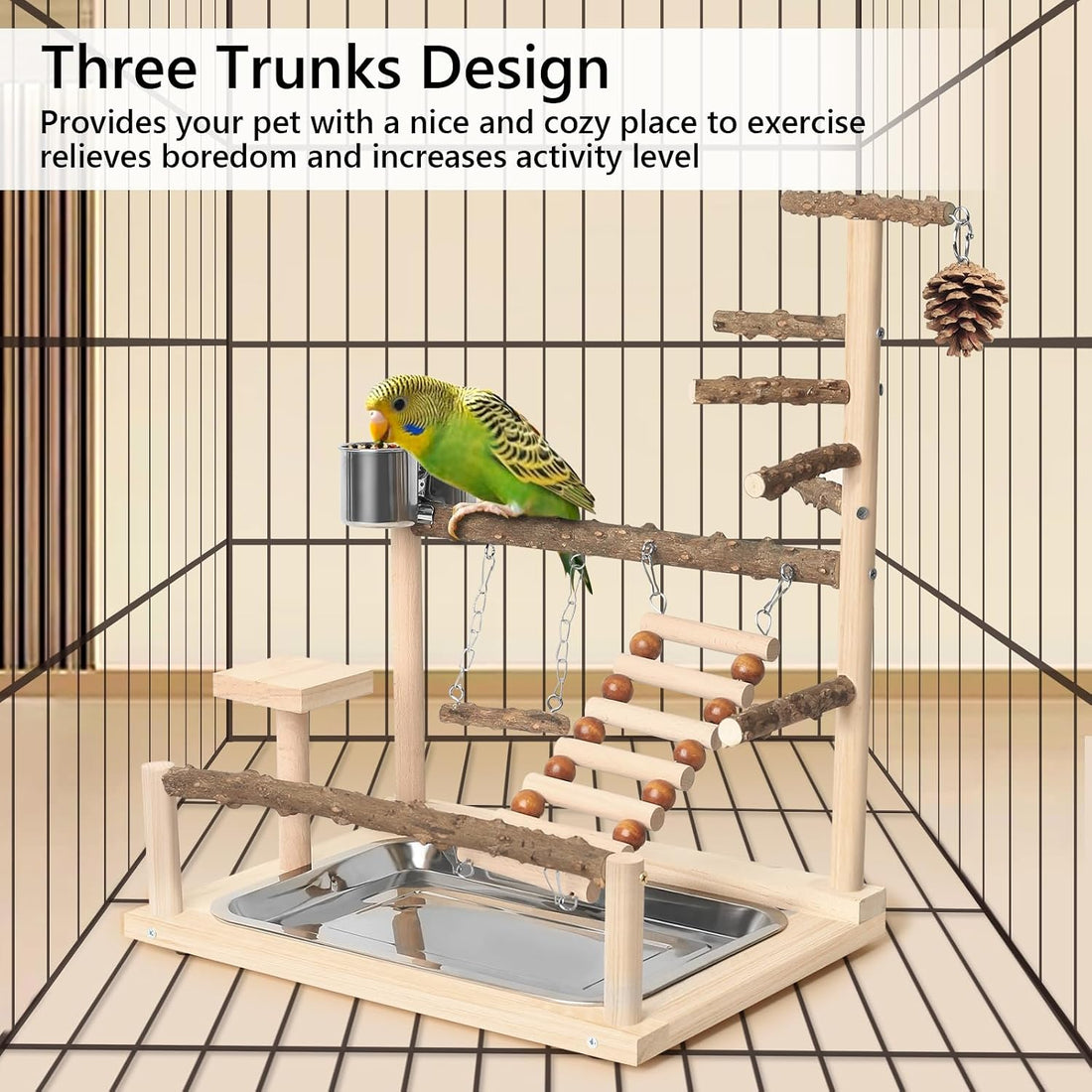 JOINSI Wood Pet Parrot Playground Bird Play Stand Toys Perch