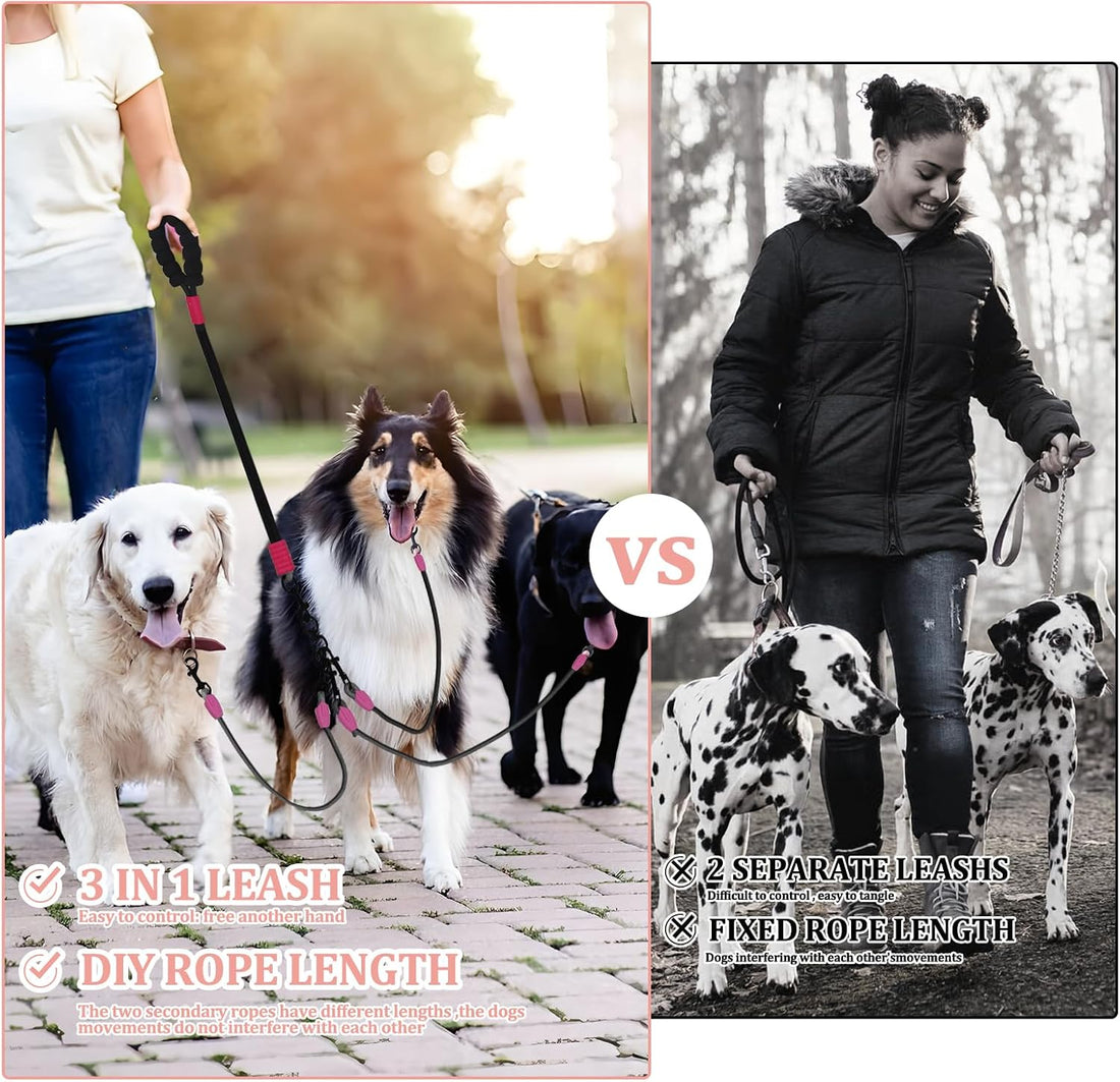 Double Dog Leash No Tangle, Adjustable Split Leads Three Pet Walking