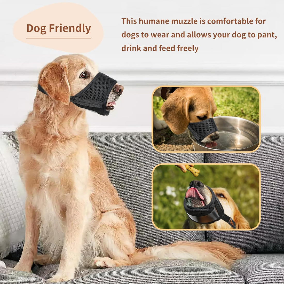 HEELE Dog Muzzle,Soft Nylon Muzzle Anti Biting Barking Chewing,Air
