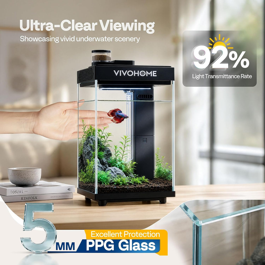 VIVOHOME 2 Gallon Smart Fish Tank with APP Control and Auto Feeder