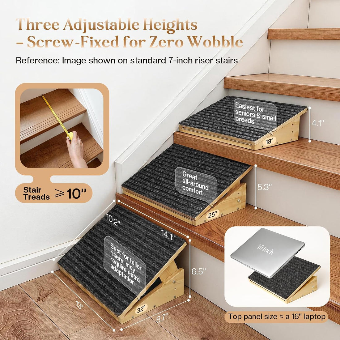 Adjustable Dog Ramp for Stairs with 3 Heights