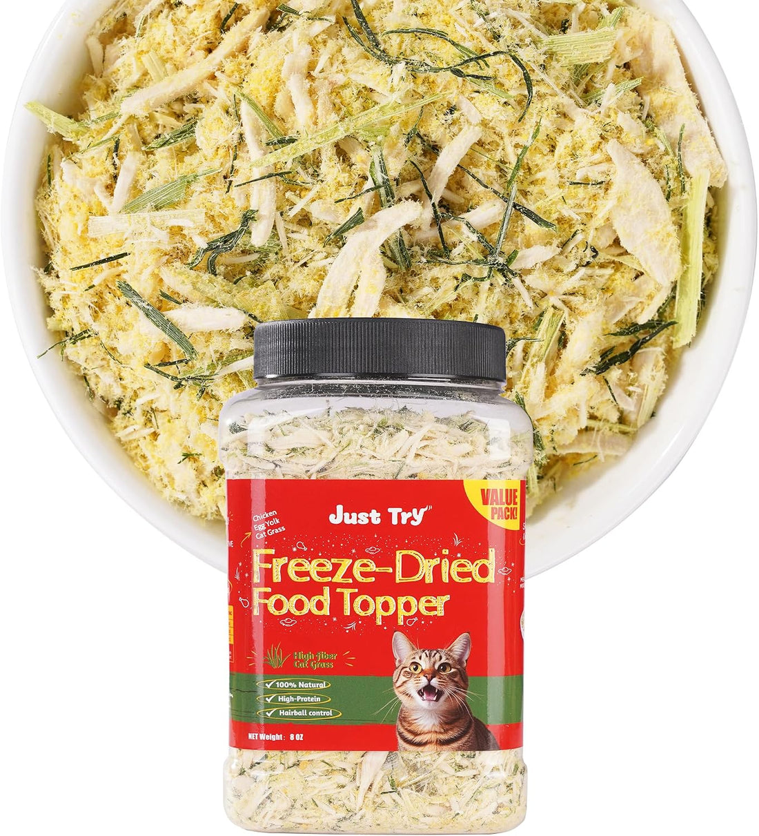 Just Try Freeze Dried Cat Grass Topper for Indoor Cats, 8 oz