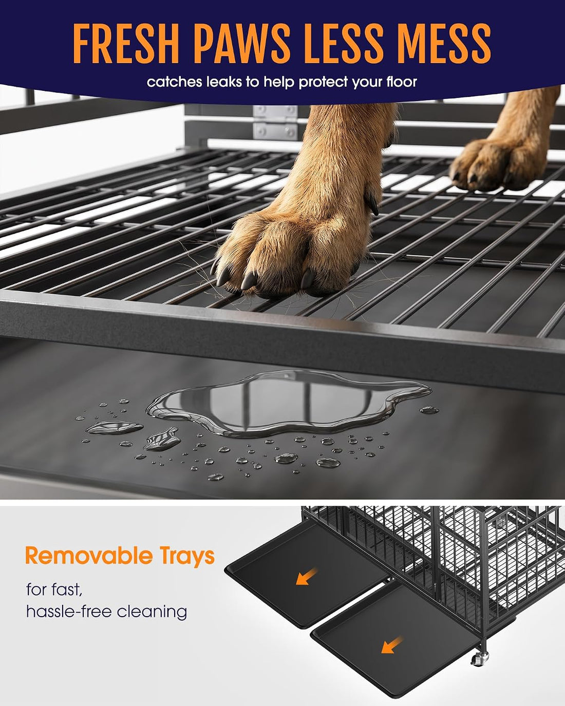 Powools 42 Inch Heavy-Duty Dog Crate Indestructible with Double Door