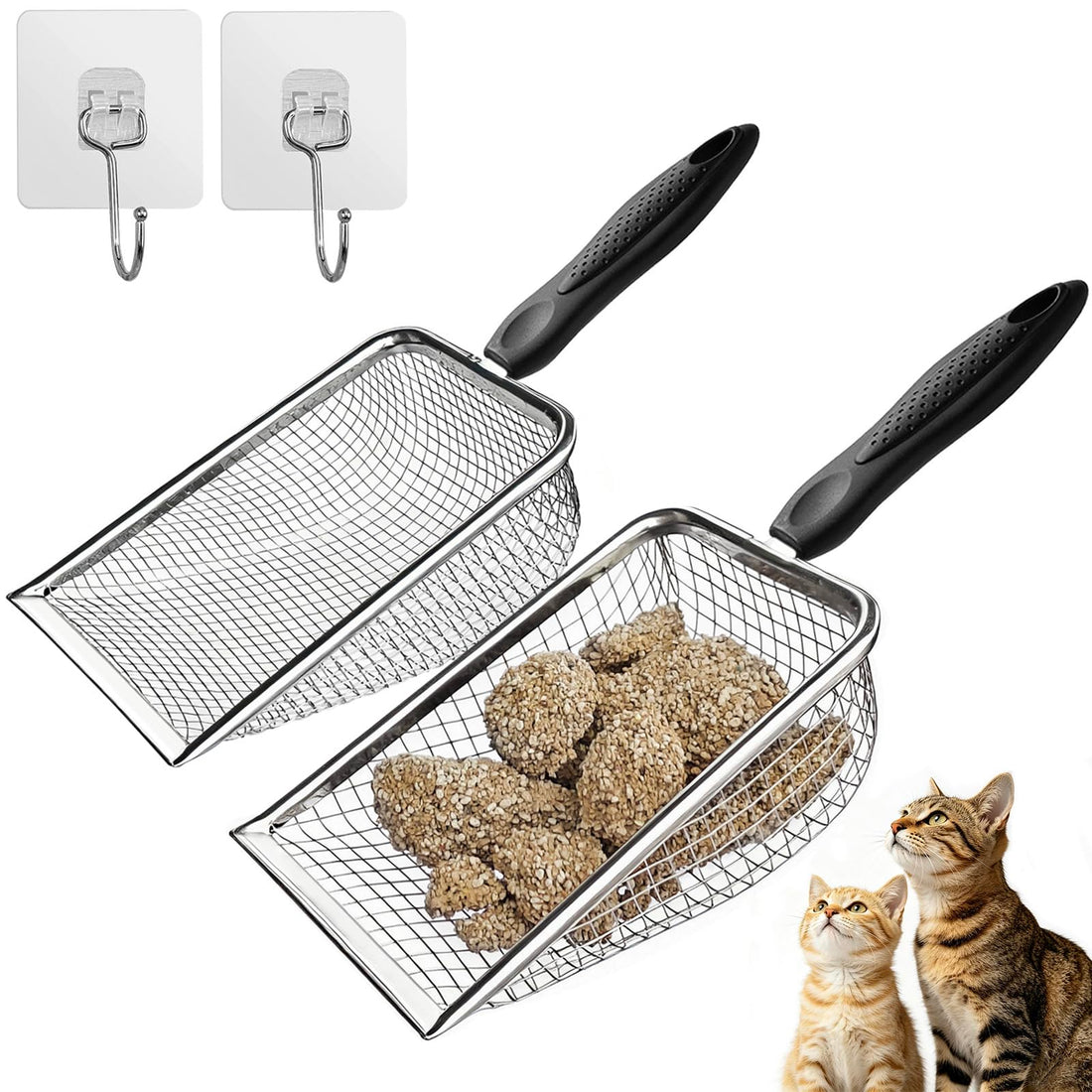 2 Pack Cat Litter Scoop with 3.8mm & 5mm Mesh