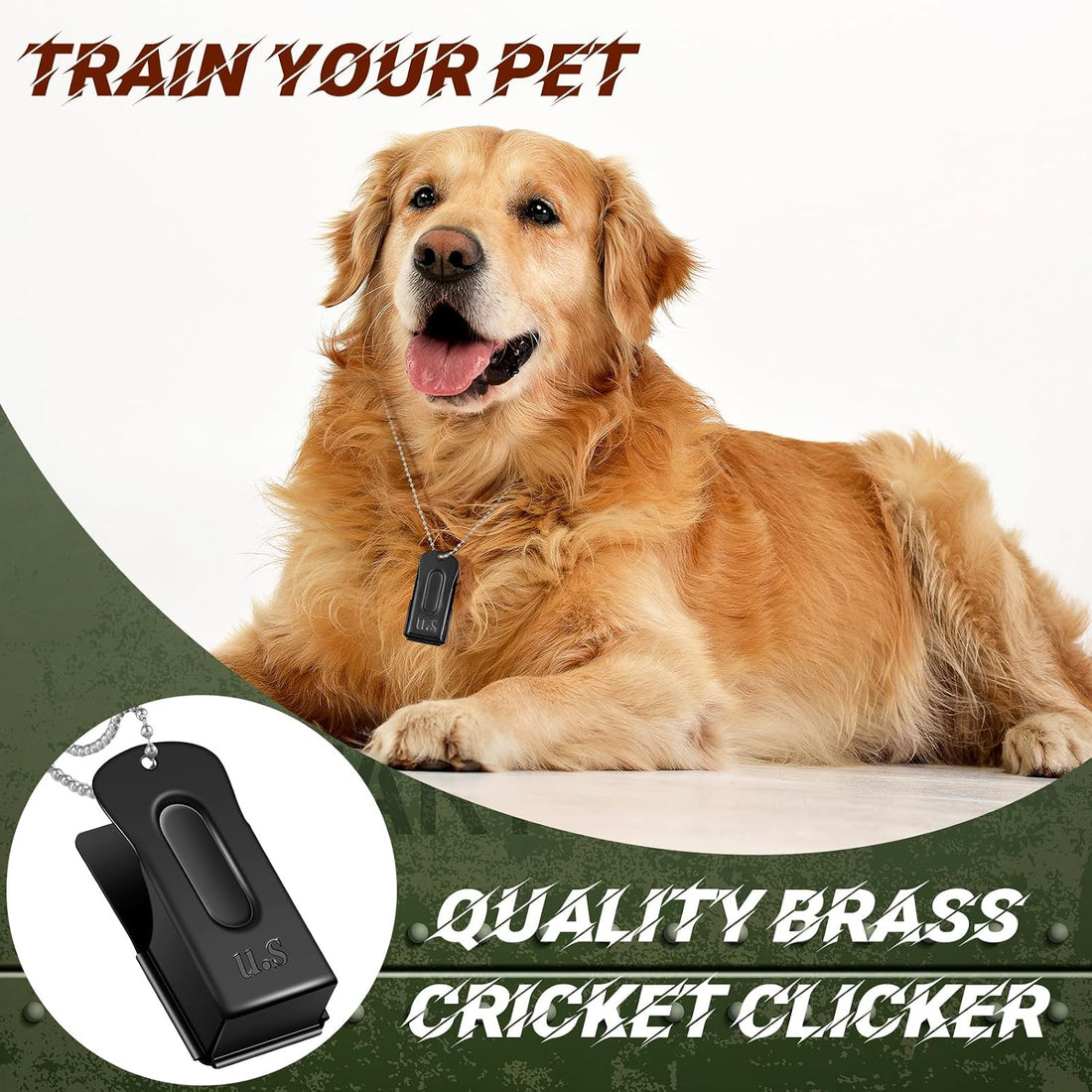 Jenaai 3 Pieces Brass Dog Training Clicker with Chain for Dogs Cats