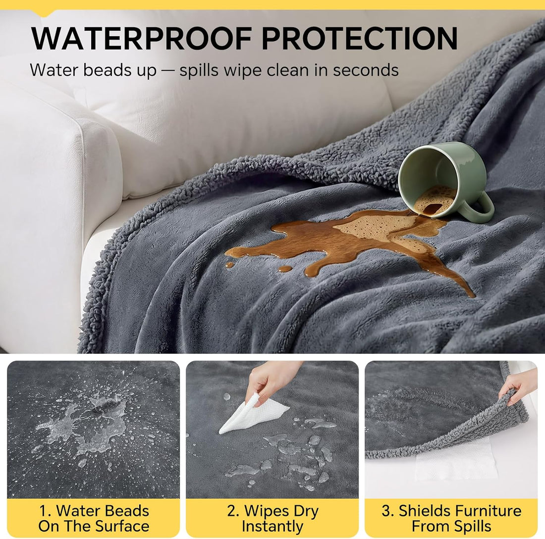 Waterproof Pet Blanket, Liquid Pee Proof Dog Blanket for Sofa Bed