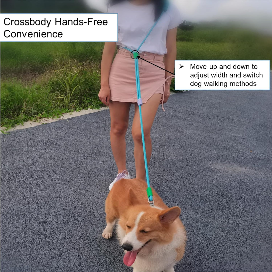 Hands Free Dog Leash,Adjustable Bungee Waist & Crossbody Leash