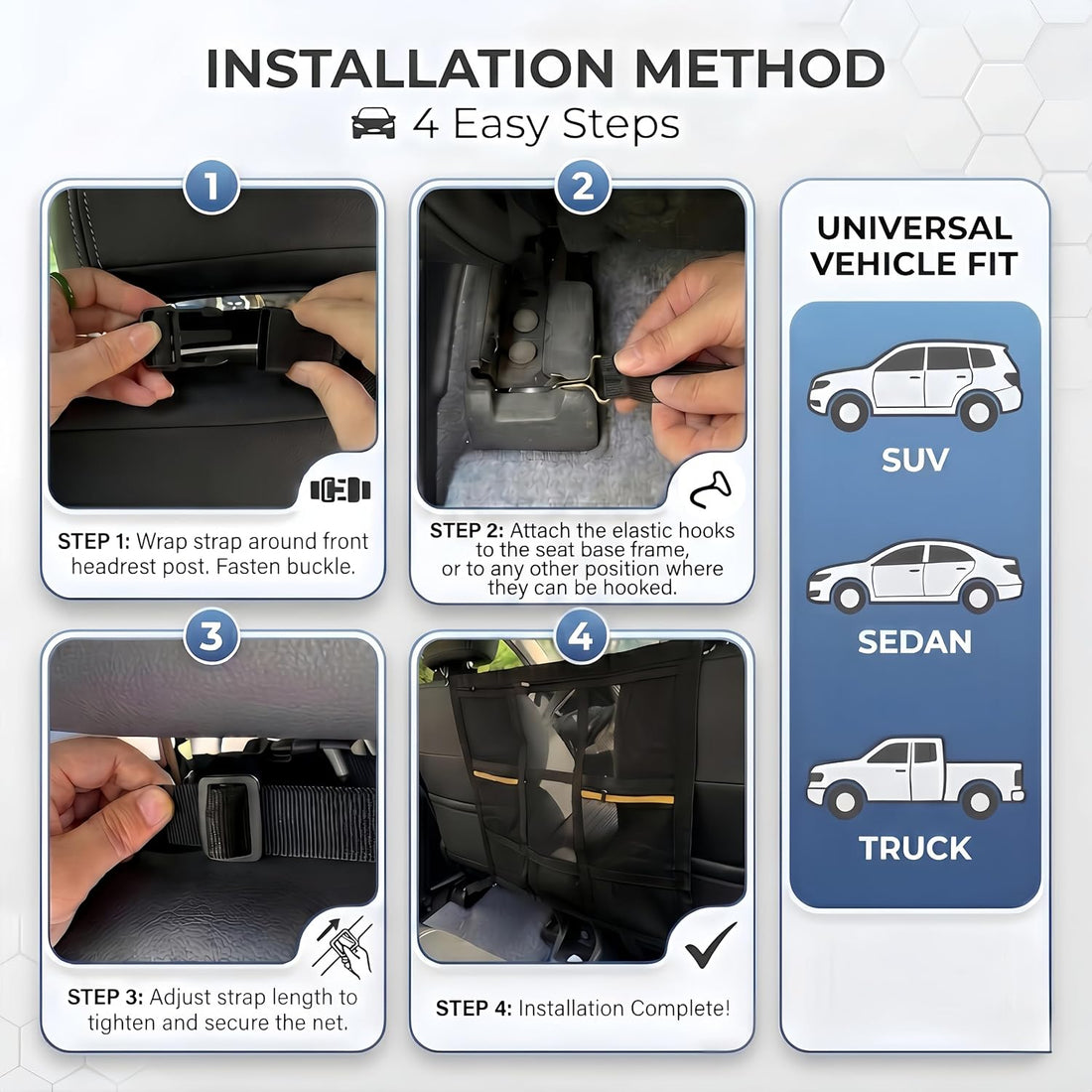 Universal Dog Car Barrier for SUV, Truck & Sedan, Double-Layer Car Net
