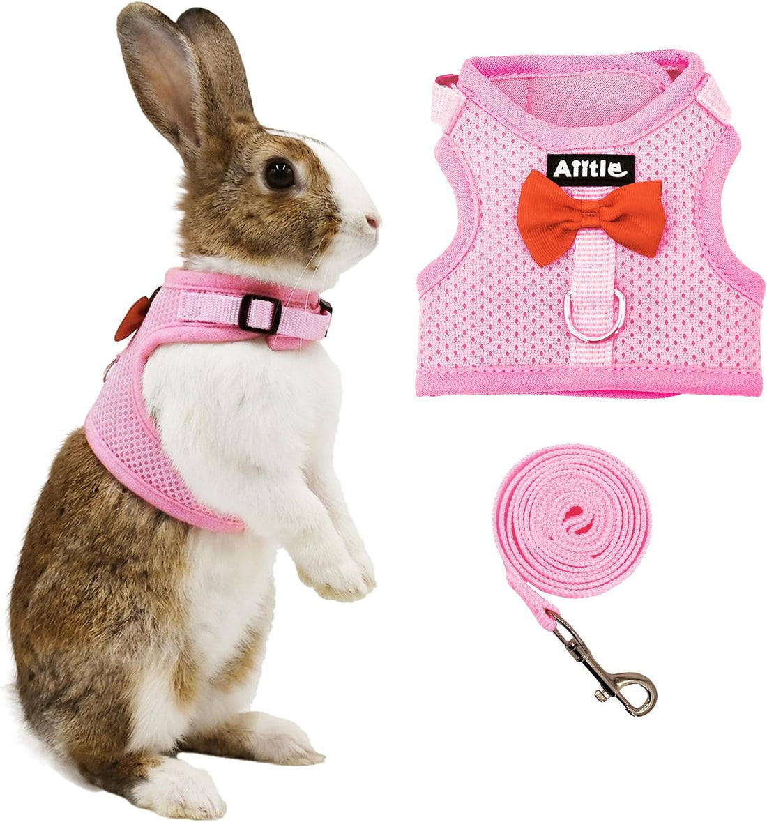 AIITLE Breathable Bunny Harness and Leash Set with Cute Bow, Black S