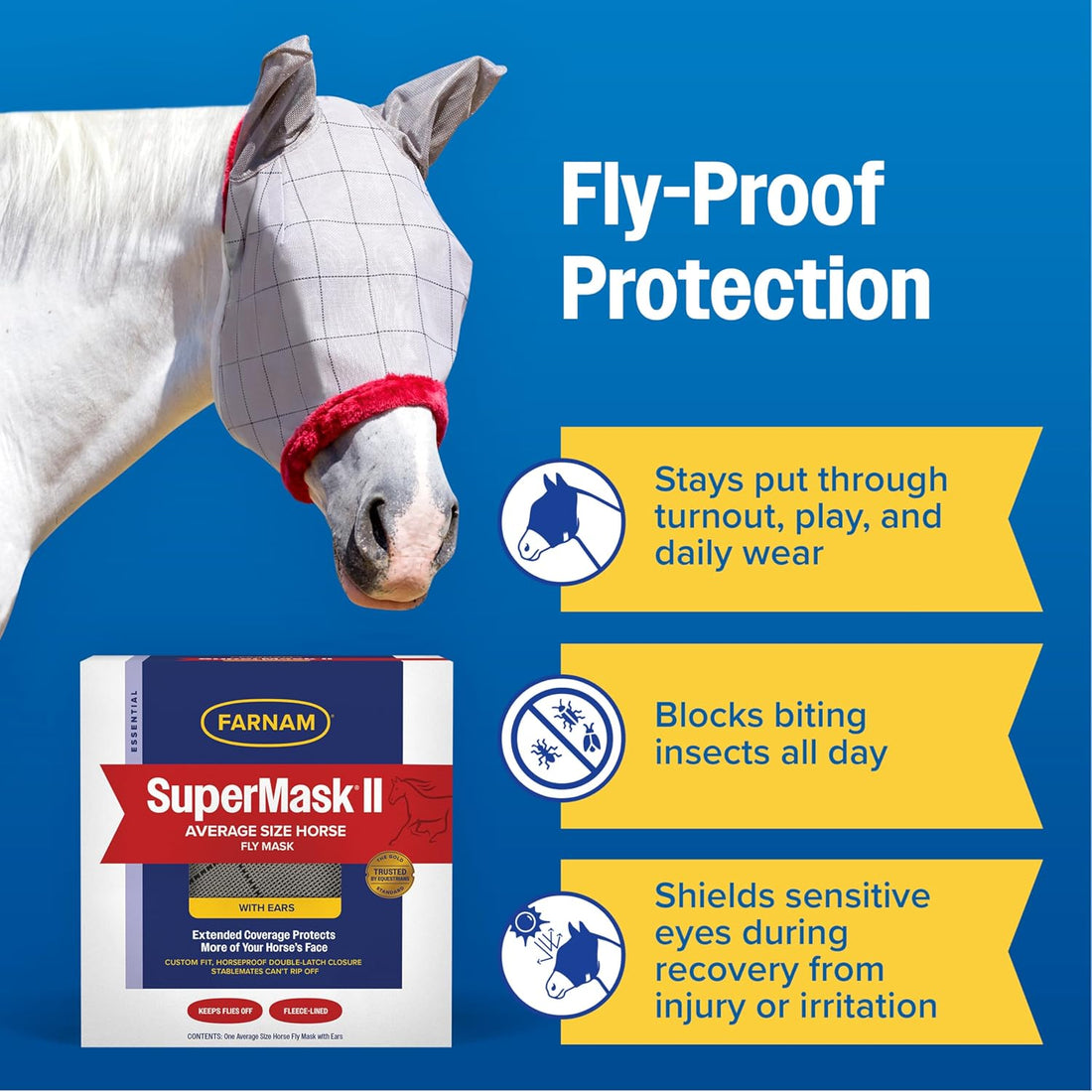 Farnam SuperMask II Horse Fly Mask with Ears, Average Size