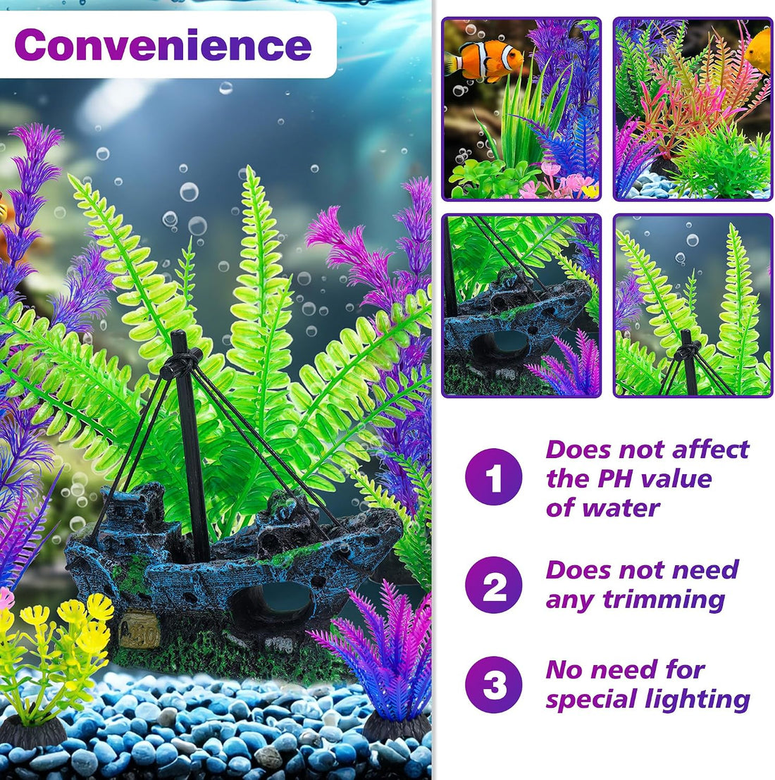Ameliade Fish Tank Decorations & Aquarium Plastic Plants Accessories