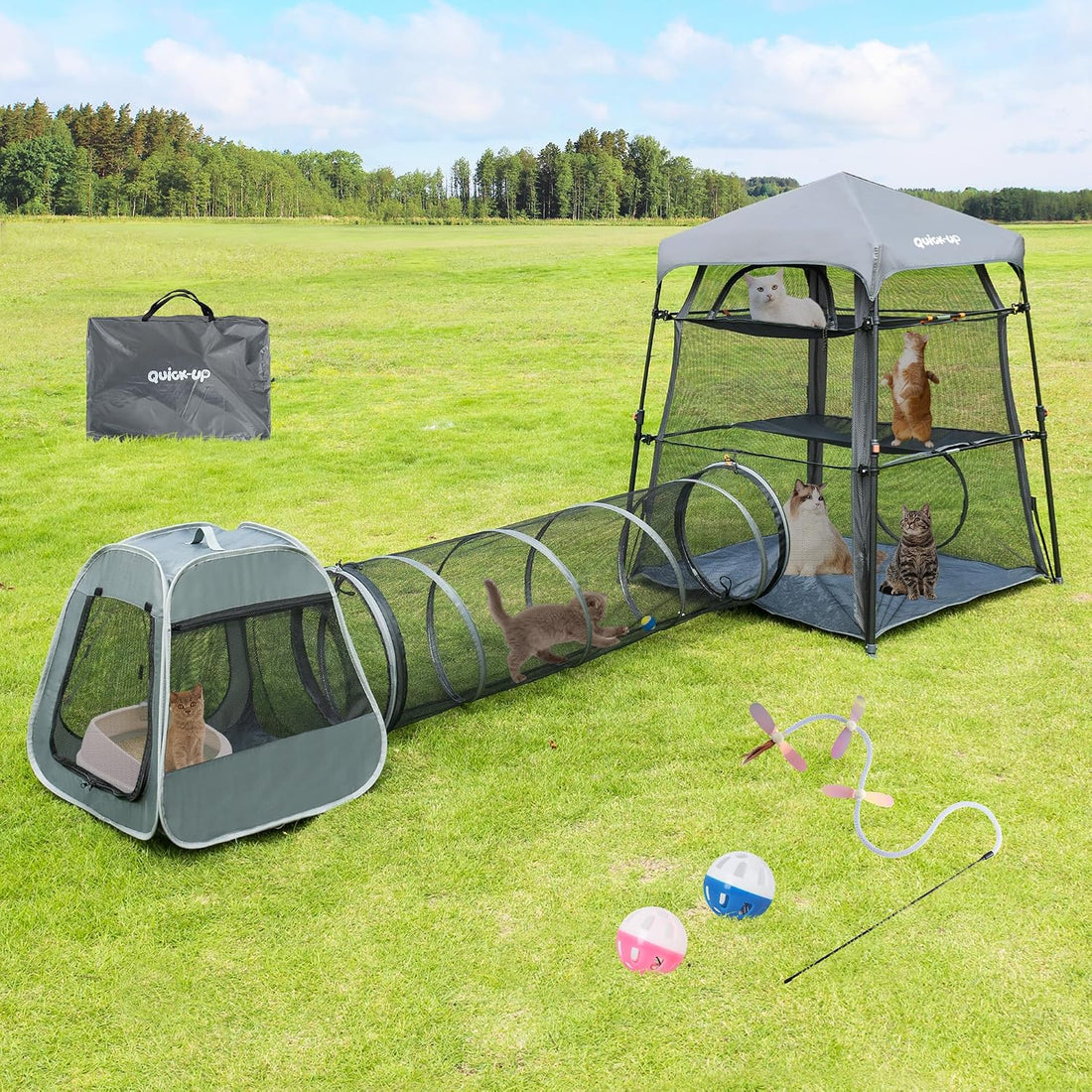 3 in 1 Portable Cat Enclosures with Tunnel & Cat House