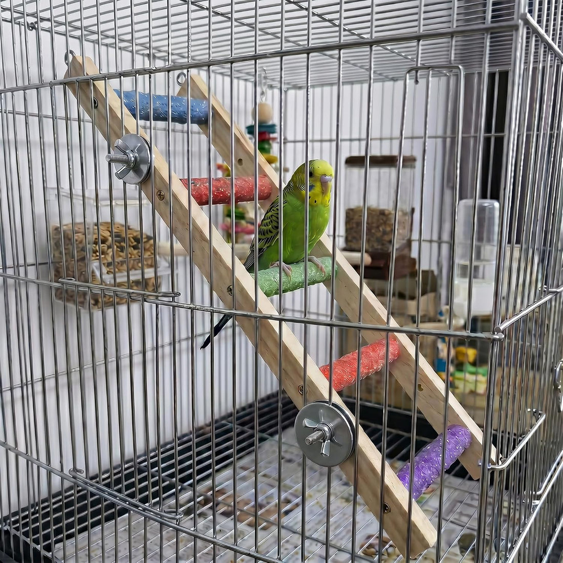 5-Section Parrot Ladder, Climbing Rope with Hooks, Chew-Proof Perch