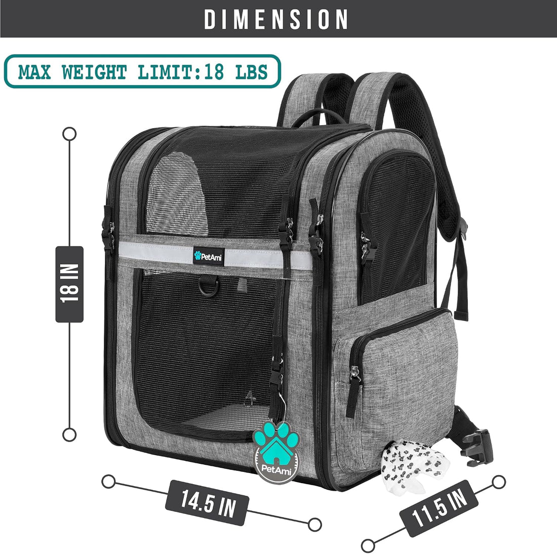 PetAmi Dog Backpack Carrier for Cats, 4-Way Entry Ventilated, 18 lbs