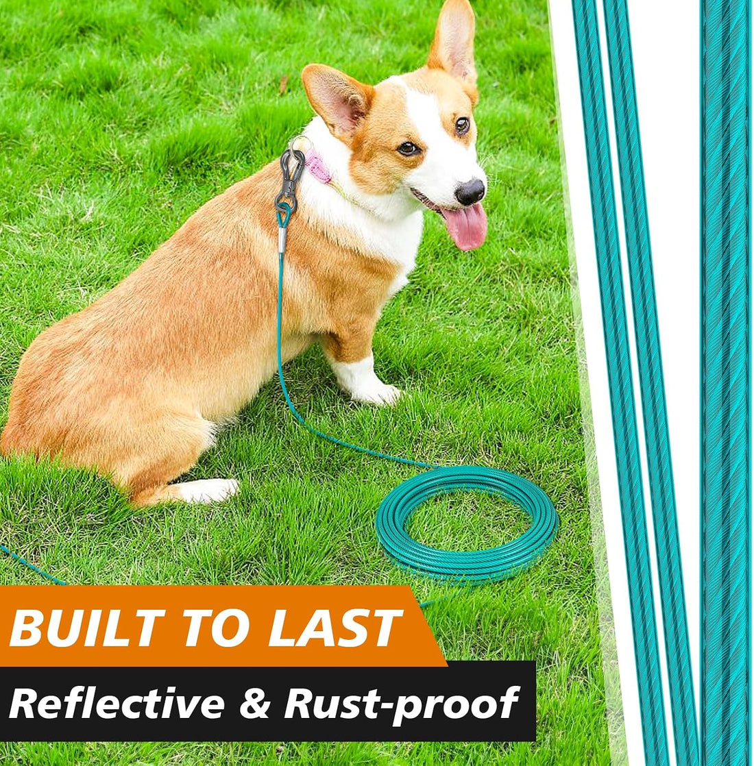 XiaZ Dog Tie Out Cable, Dog Leads for Yard 8/10/15/20/30/50 Feet