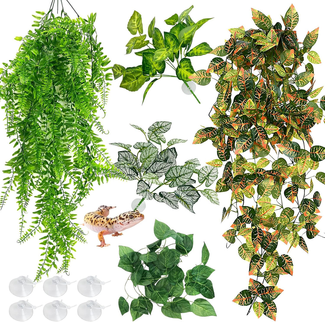 Hamiledyi Reptile Plants for Terrarium Hanging Fake Leaves
