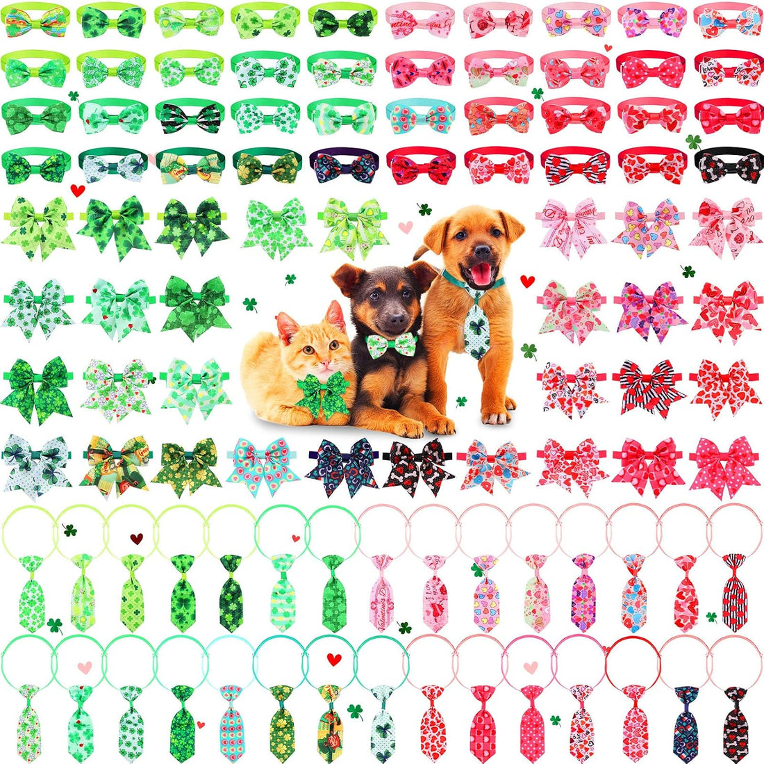 Chunful 100 Pcs Valentine's Dog Bow Ties St. Patrick's Day Dog