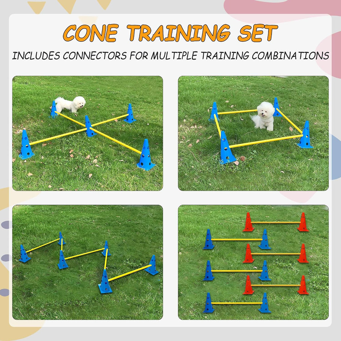 Dog Agility Hurdle Cone Set, Dog Agility Backyard Set Include Height