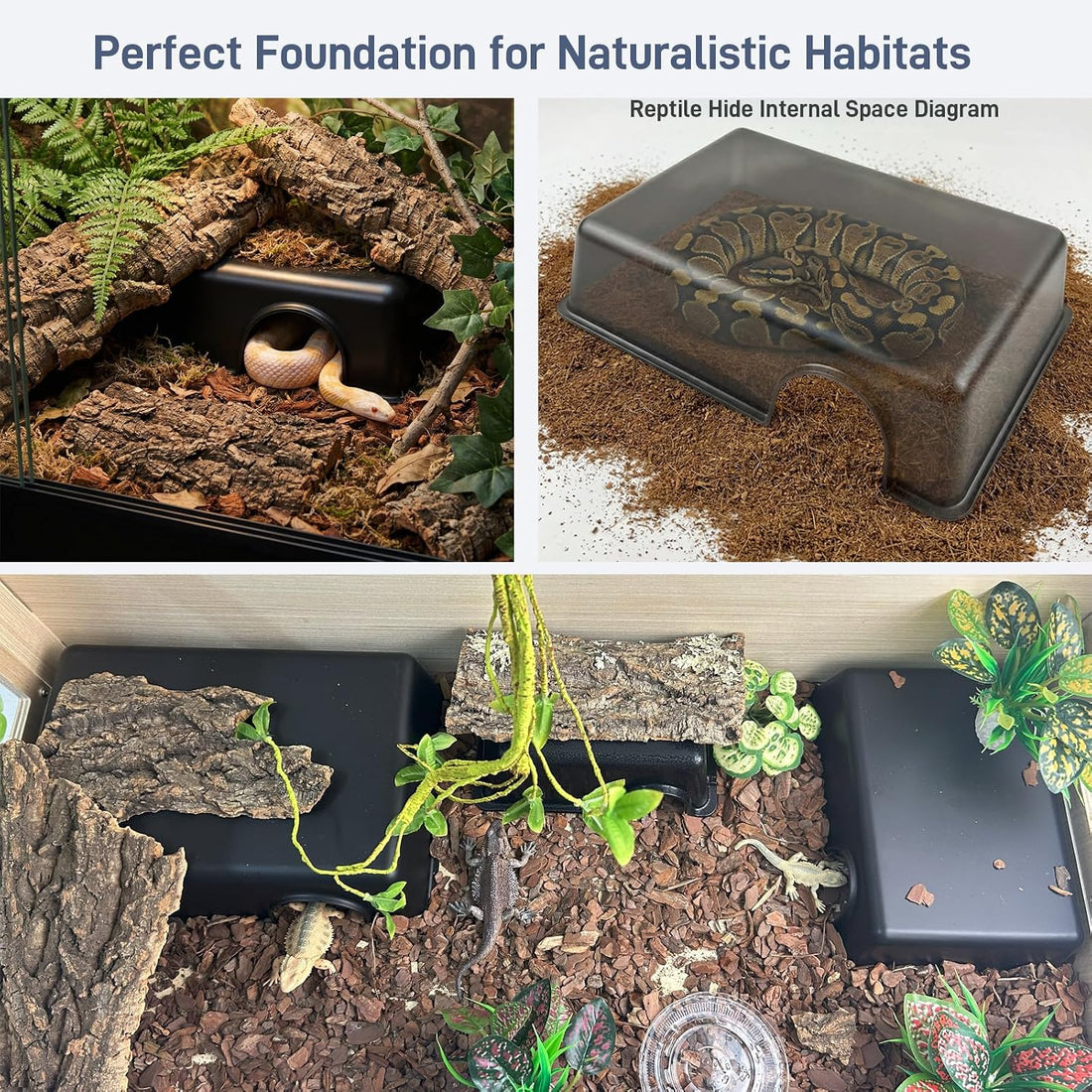 Reptile Hide Box, Snake & Gecko Hide, Large 9.45" x 6.89" x 2.17"