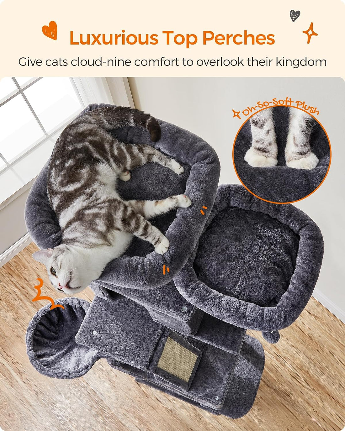 Feandrea Cat Tree, 81.1-Inch Large Cat Tower, Multi-Level Condo
