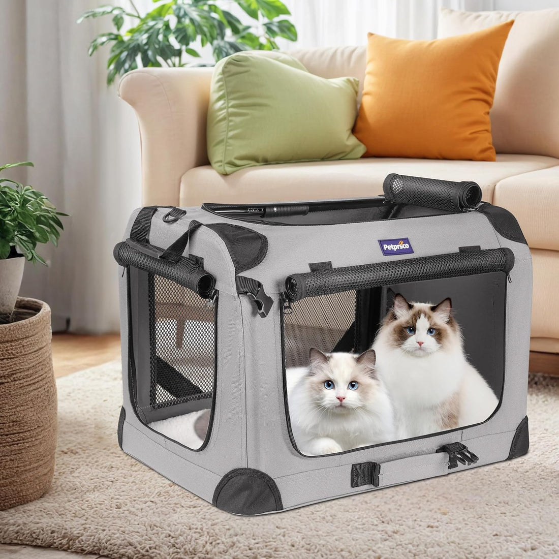 Petprsco Large Cat Carrier for 2 Cats/Small Dogs 24"x17"x17" for Car