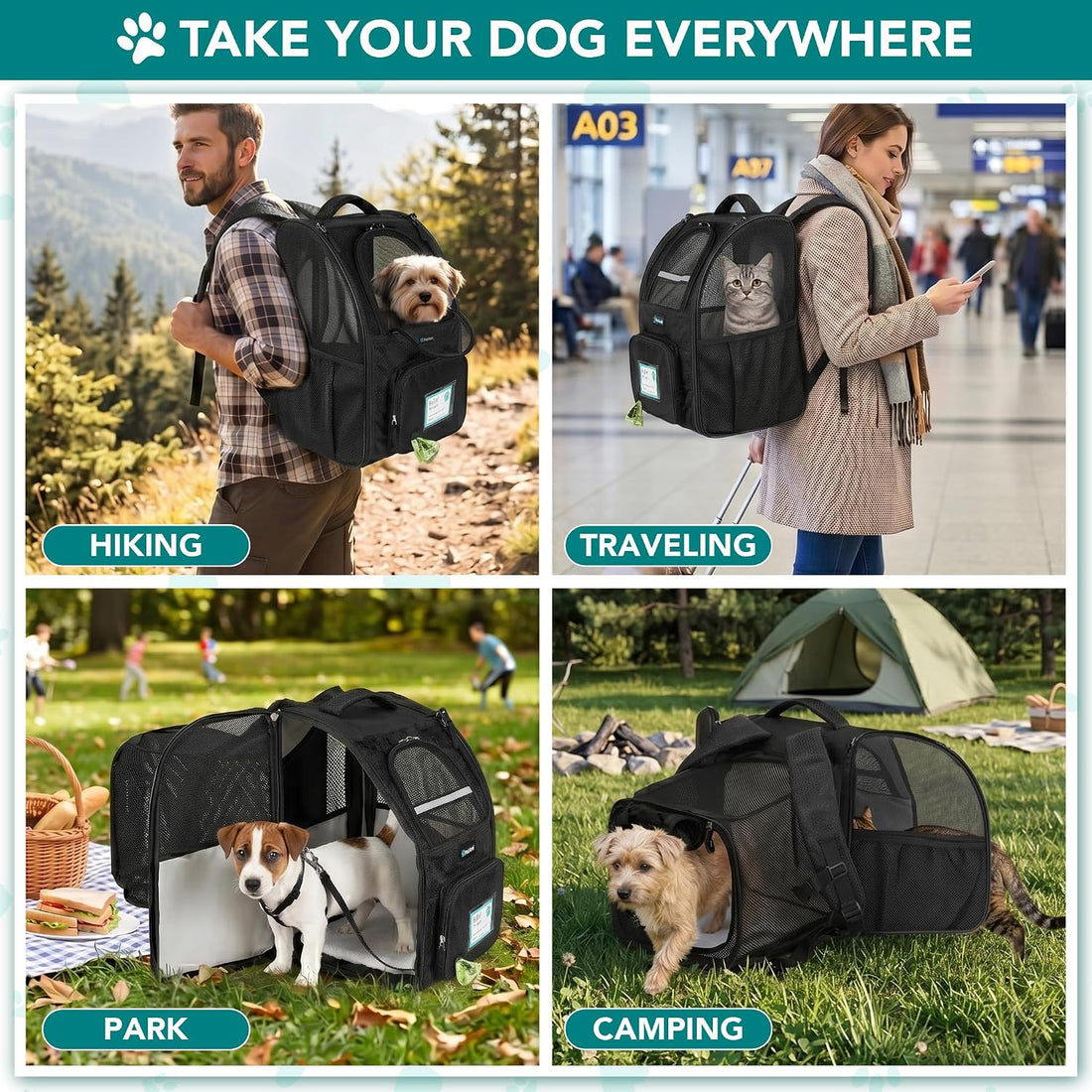 PetAmi Expandable Dog Cat Backpack Carrier, Airline Approved
