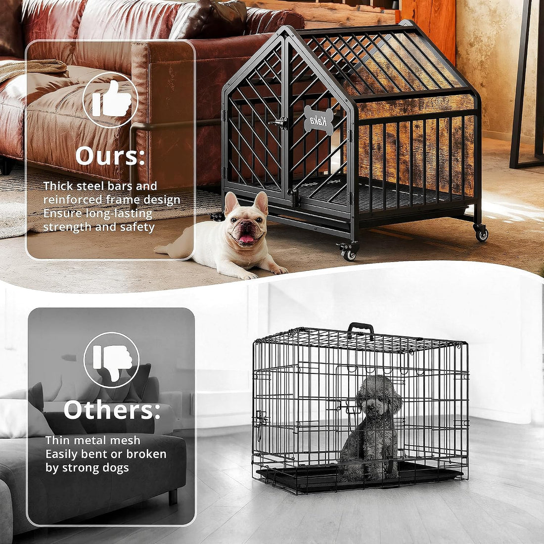 IRONCK 27.6" Dog Crate Furniture with Pull-Out Tray and Wheels