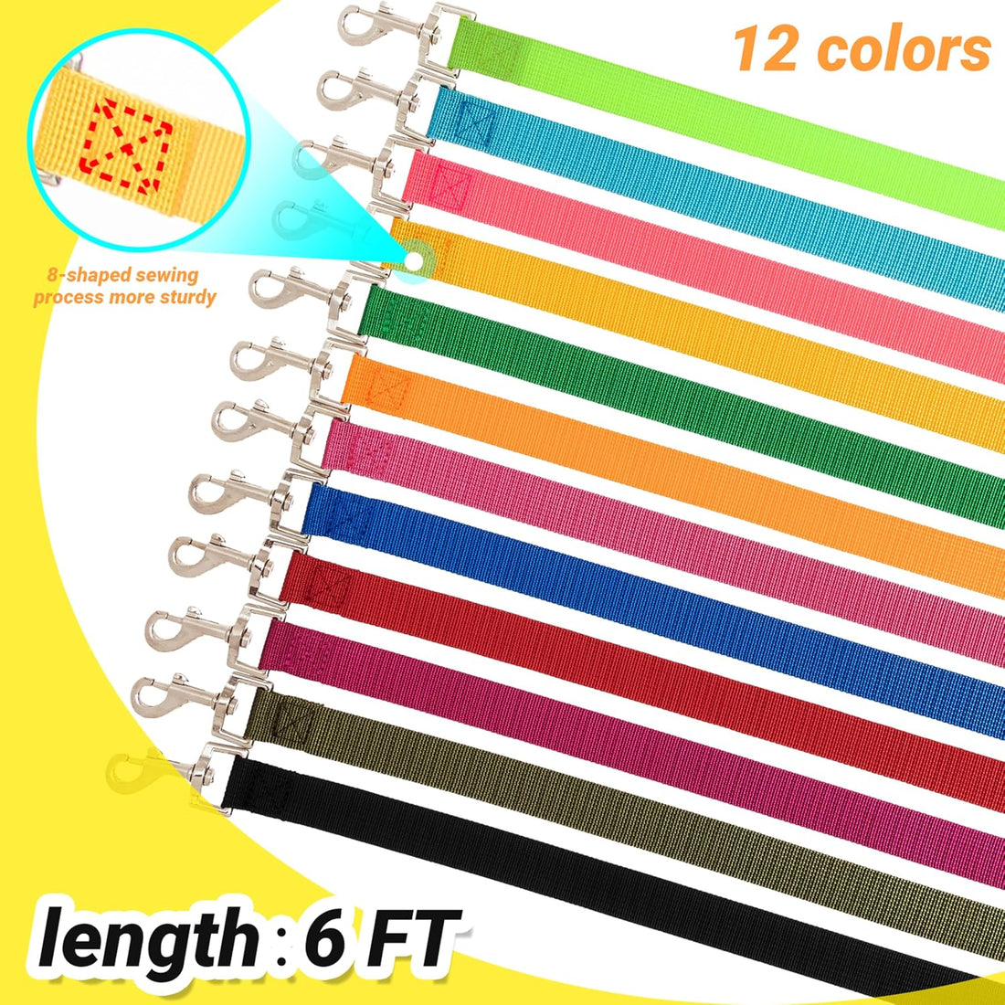 12 Pack Bulk Dog Leashes, 6FT Pet Lead Leash with Swivel Hook