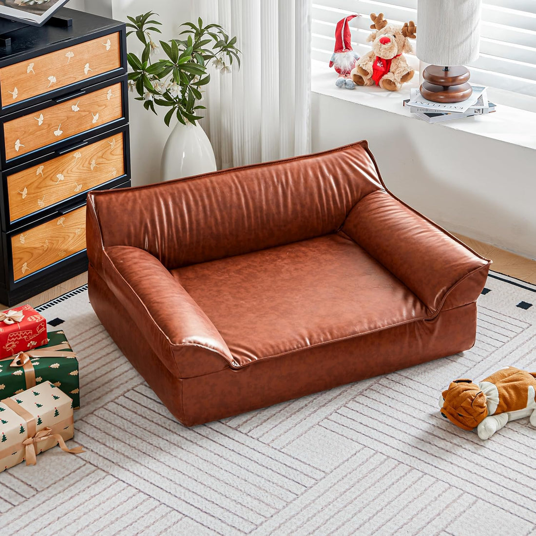 Large Leather Dog Sofa Pet Couch Bed for Medium and Large Dogs Under
