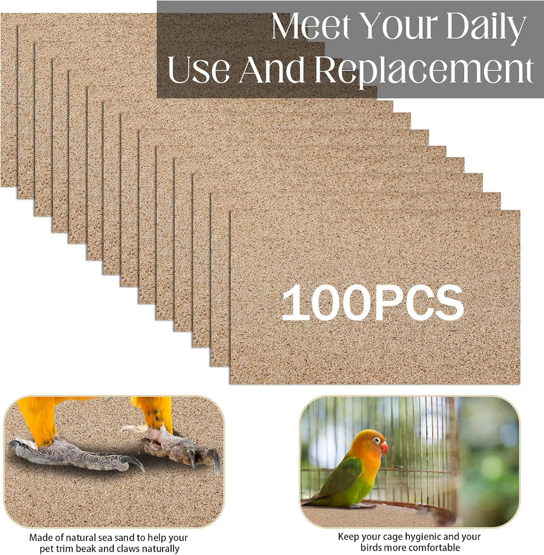 Fabbay 100 Pcs Gravel Paper for Bird Cage Gravel Liner Paper Pet