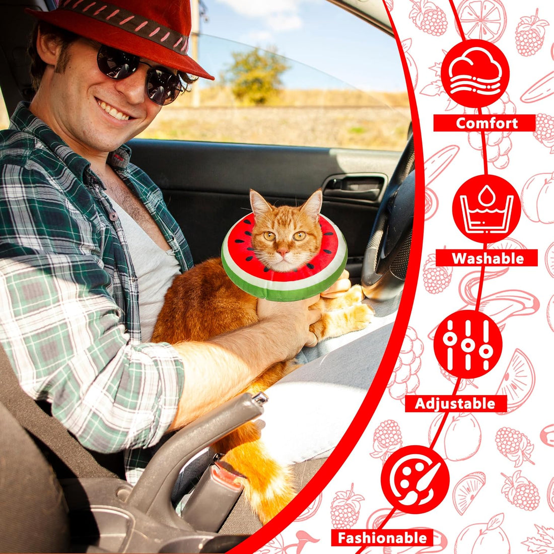 Cat Cone Collar Soft, Cat Recovery Cone (Watermelon, S)