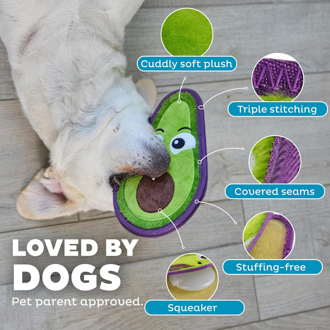 Outward Hound Tough Skinz Durable Chew Plush Squeaky Dog Toy, Avocado