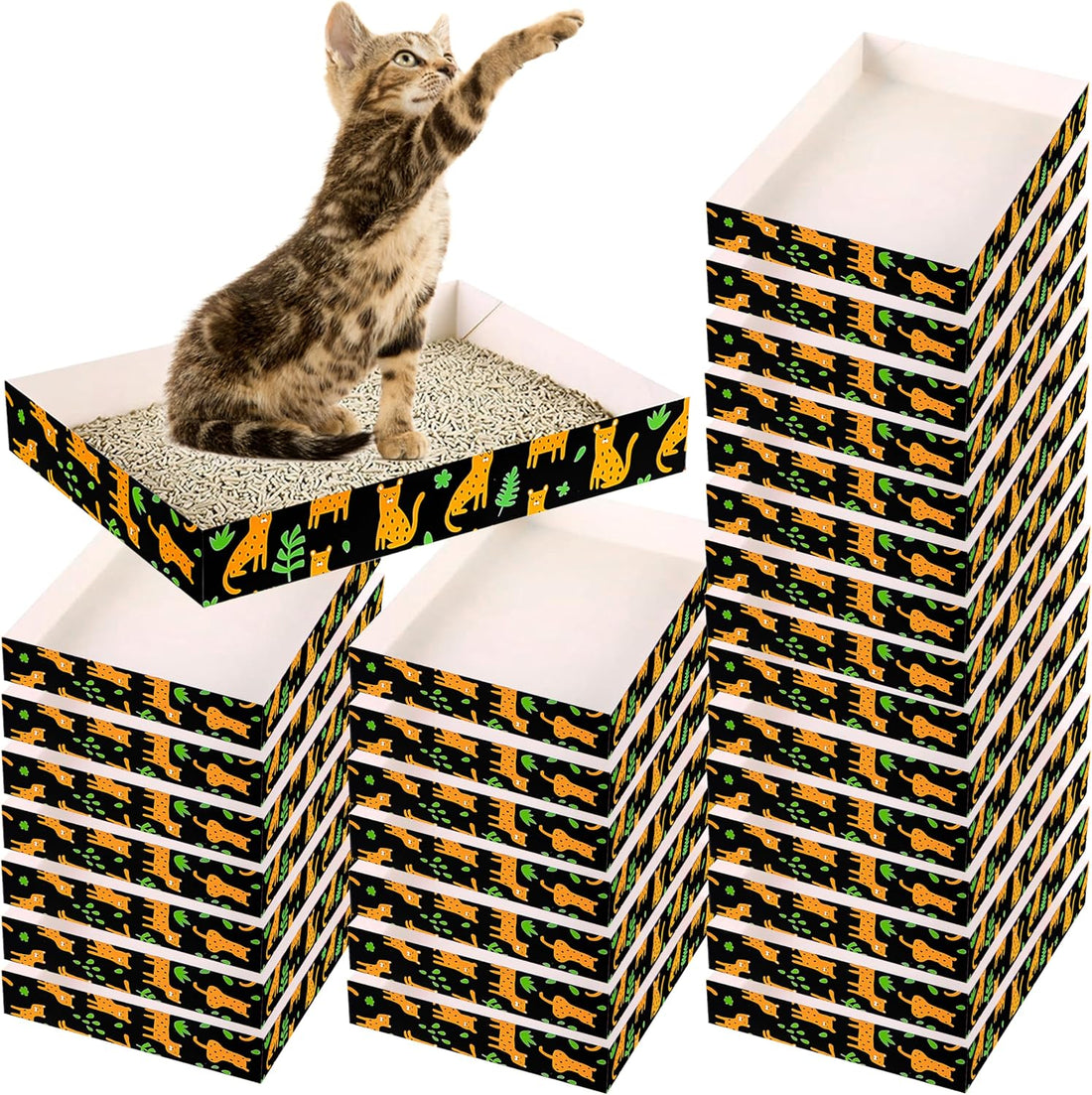 30 Pack Disposable Cat Litter Box, Foldable Paper Travel Litter Box
