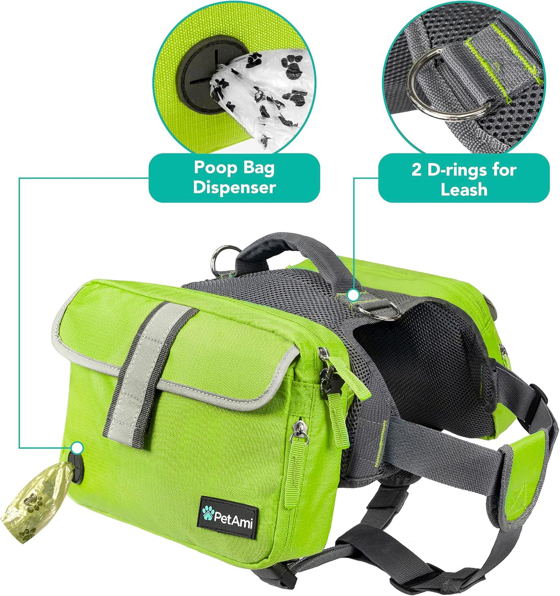 PetAmi Dog Backpack for Medium Large Dogs, Hiking Saddle Bag