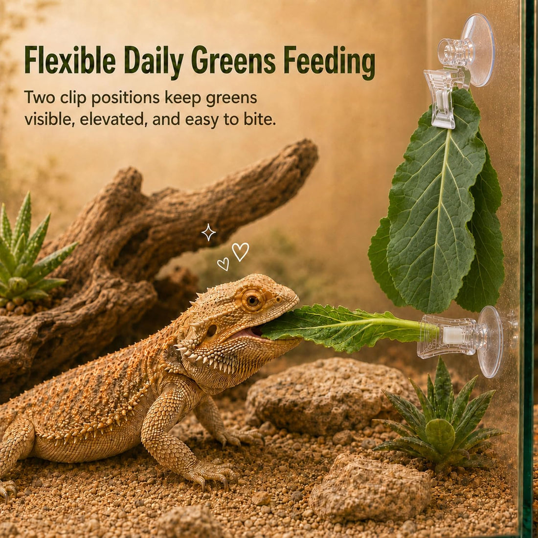 Bearded Dragon Food Bowl Set with Veggie Clips, Shallow Salad Dish