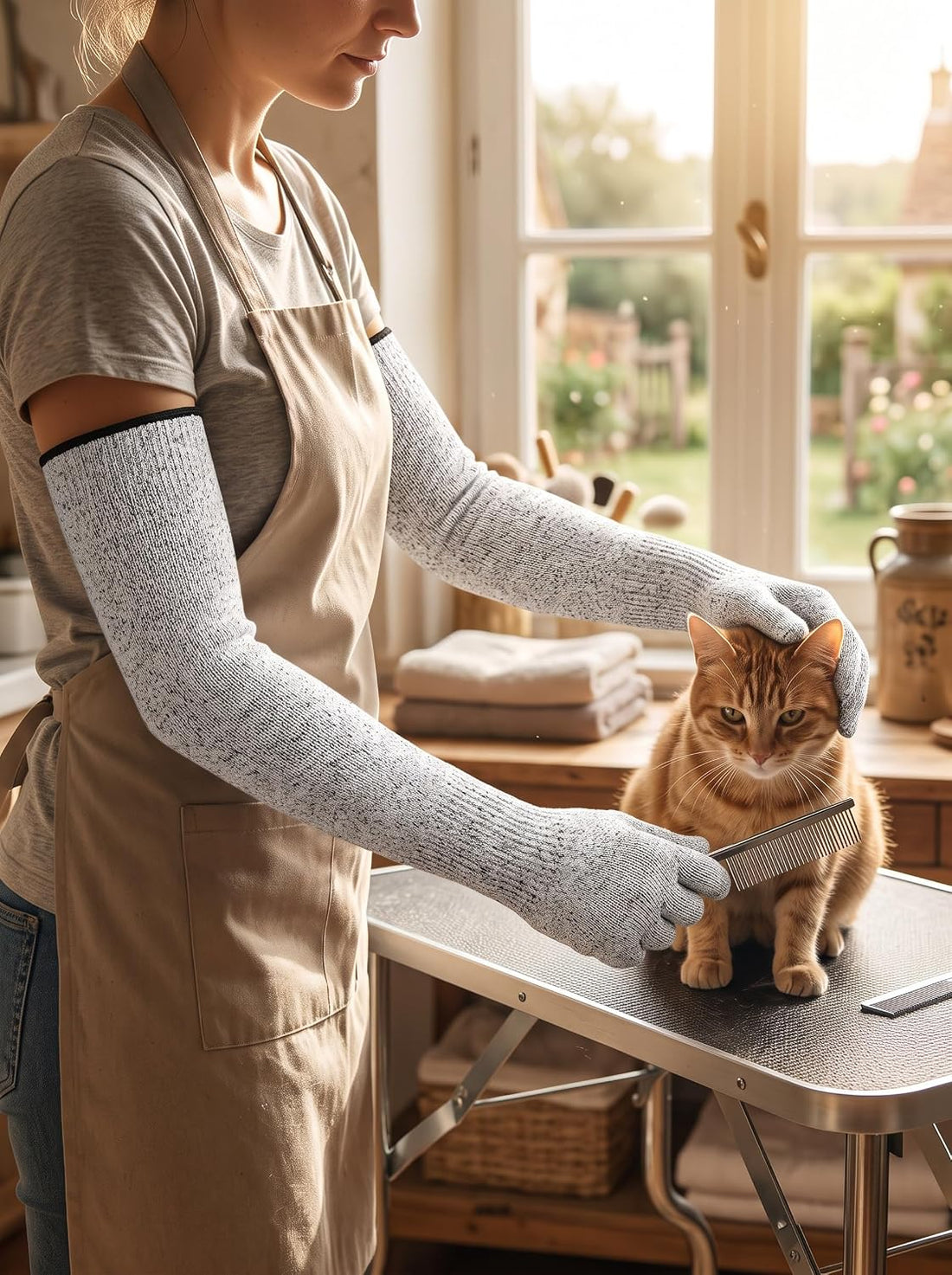 Cat Gloves Bite Proof,15.7" Grooming Gloves for Cats Cat Handling
