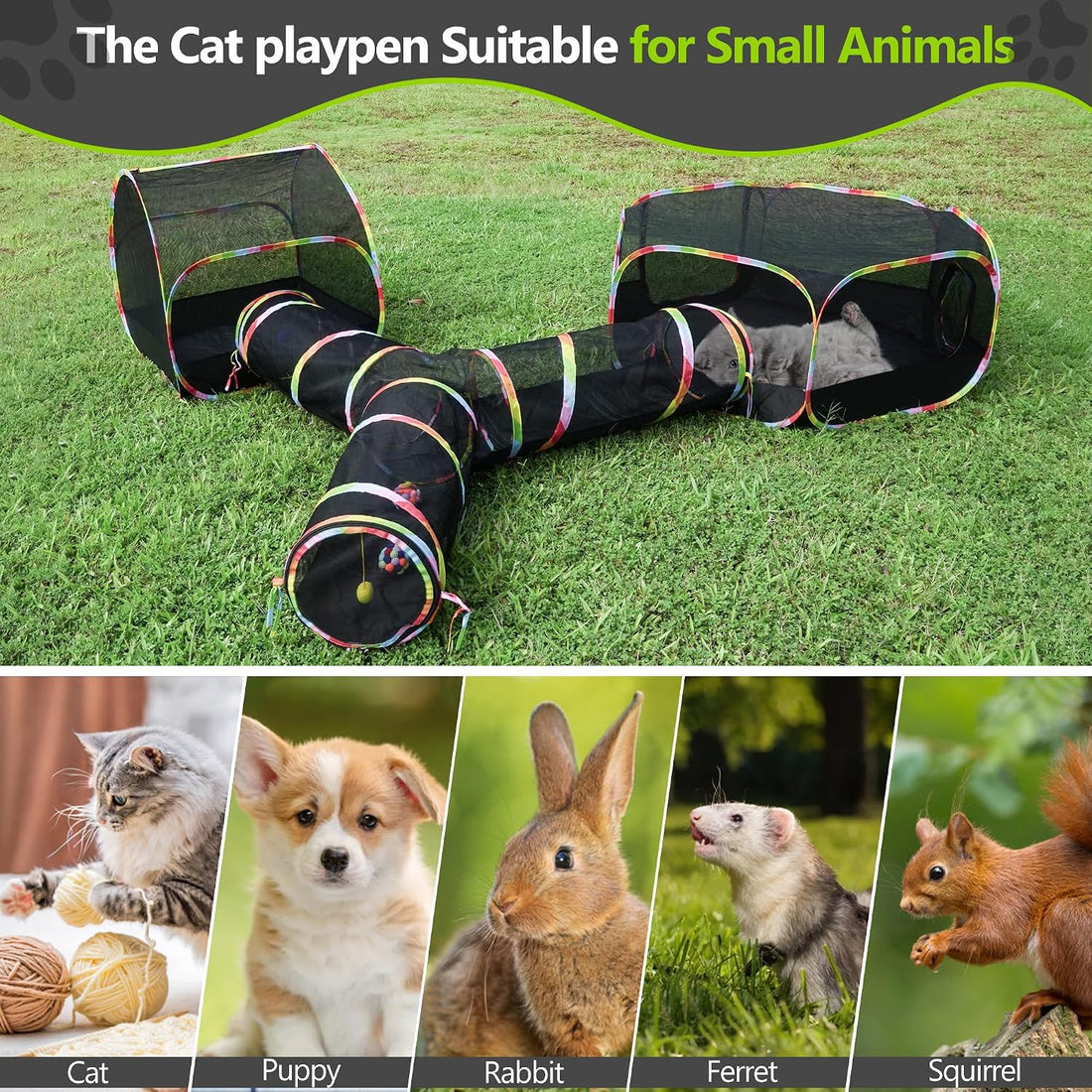 Outdoor Cat Enclosure Catio with Pop-Up Tunnel for Indoor Cats