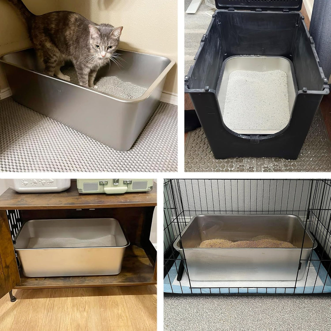 EGMEHOAD Stainless Steel Litter Box,XXL Metal Cat Litter Box for Big