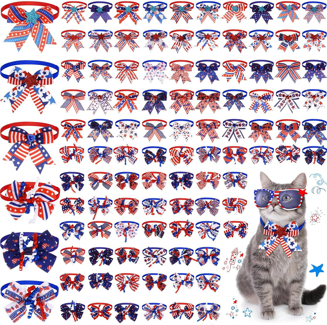 Huhumy 100 Pcs Christmas Dog Bow Ties Small Medium Pet Collar