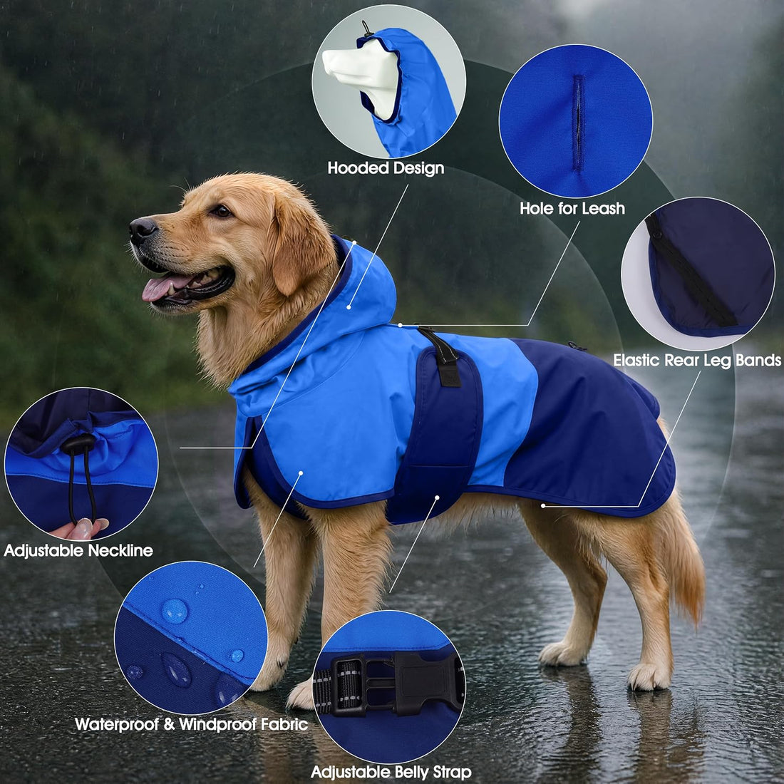 Lelepet Dog Raincoat,Reflective Dog Rain Jacket with Hood,Leash