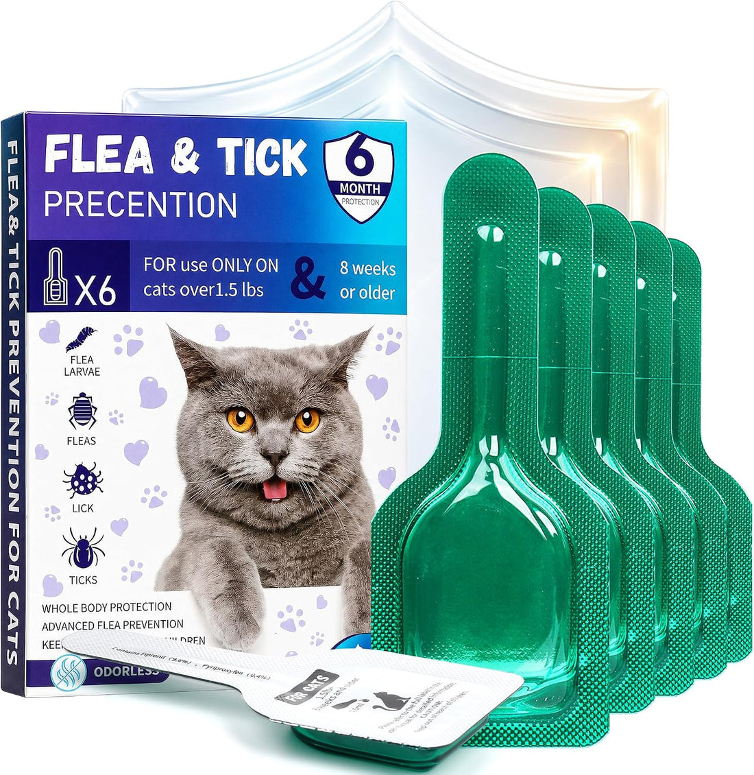 Topical Cat Flea & Tick for Over 1.5 lbs & 8+ Weeks, 6 Month Supply