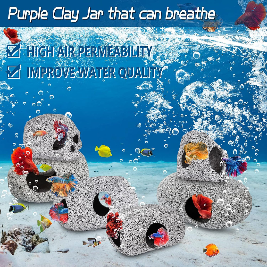 Ameliade Betta Fish Tank Rock Cave Decor Aquarium Accessories, Medium