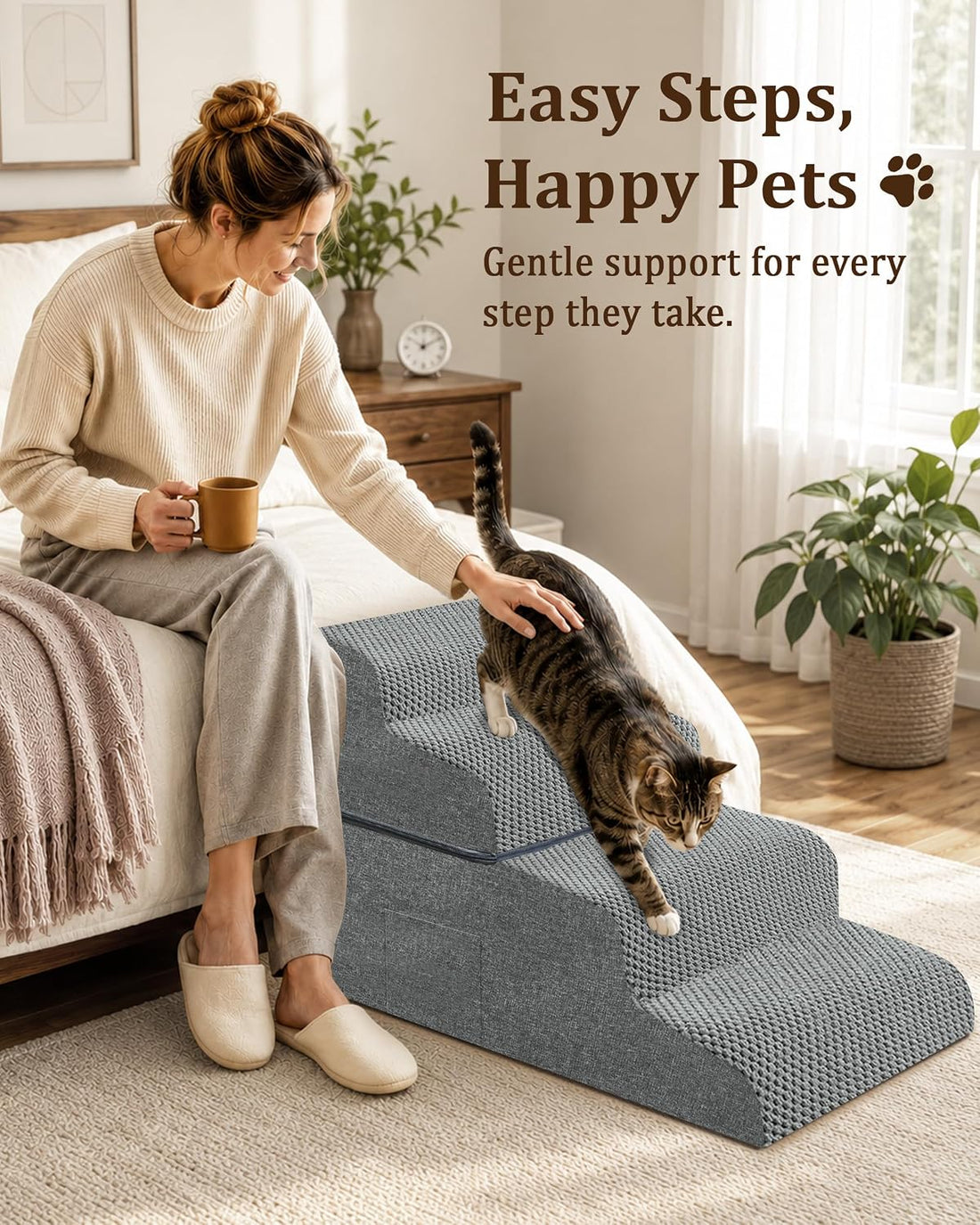Dog Stairs for Bed,19" H 4 Step Pet Stairs for Small Dogs & Cats
