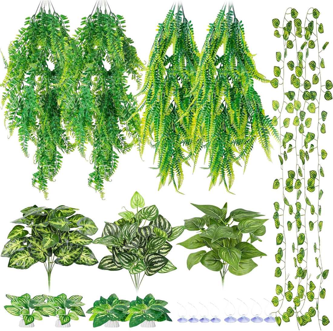 CousDUoBe 13Pcs Reptile Plants for Bearded Dragon Tank Accessories