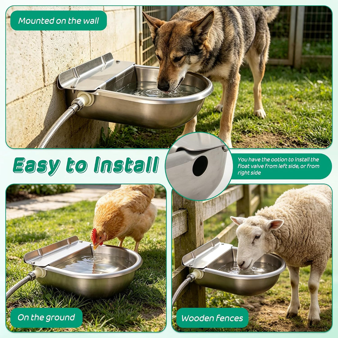 Automatic Livestock Waterer Bowl,304 Stainless Steel Float Valve Pet