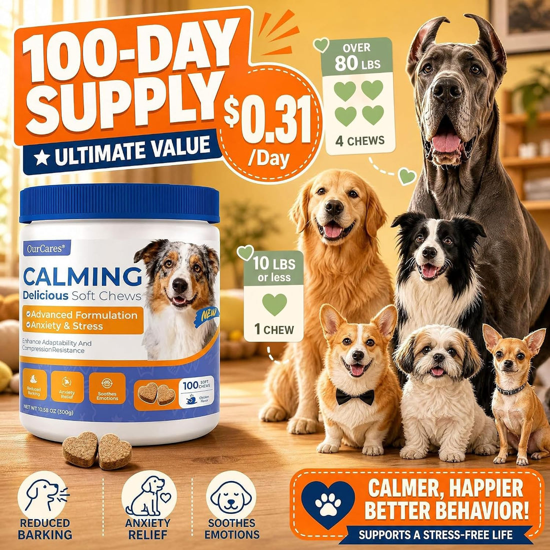 Calming Chews for Dogs Melatonin Anxiety Trial Pack 15 Ct