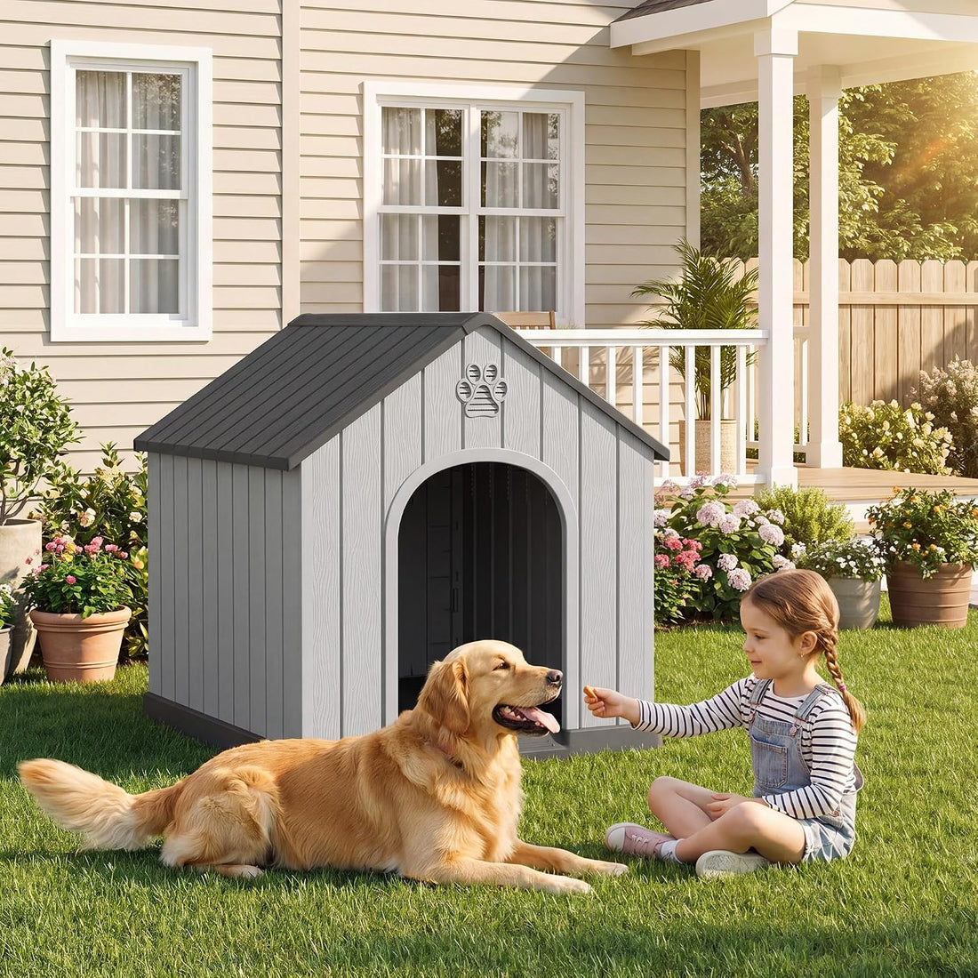 Fancyango Large Dog House for Outdoor Indoor Use Stable Plastic